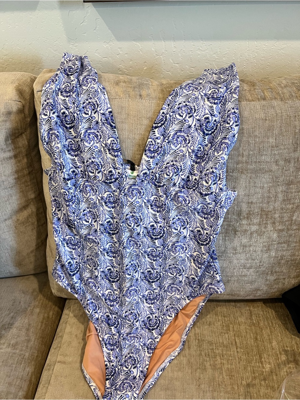 NWT - J. Crew Blue Paisley V-Neck One-Piece Swimsuit